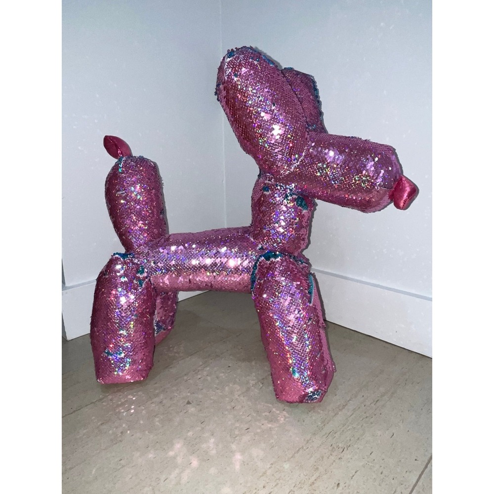 Vintage PLOOFS Sparkling Pink and Turquoise Sequin Balloon Dog Figurine RARE